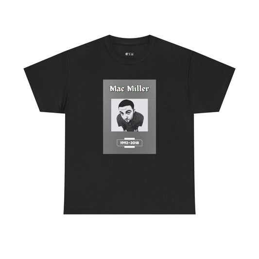 Mac Miller  unisex heavyweight tee shirt. This tribute design is a stark, powerful homage capturing the brilliance and brevity of a life that left echoes far beyond music.