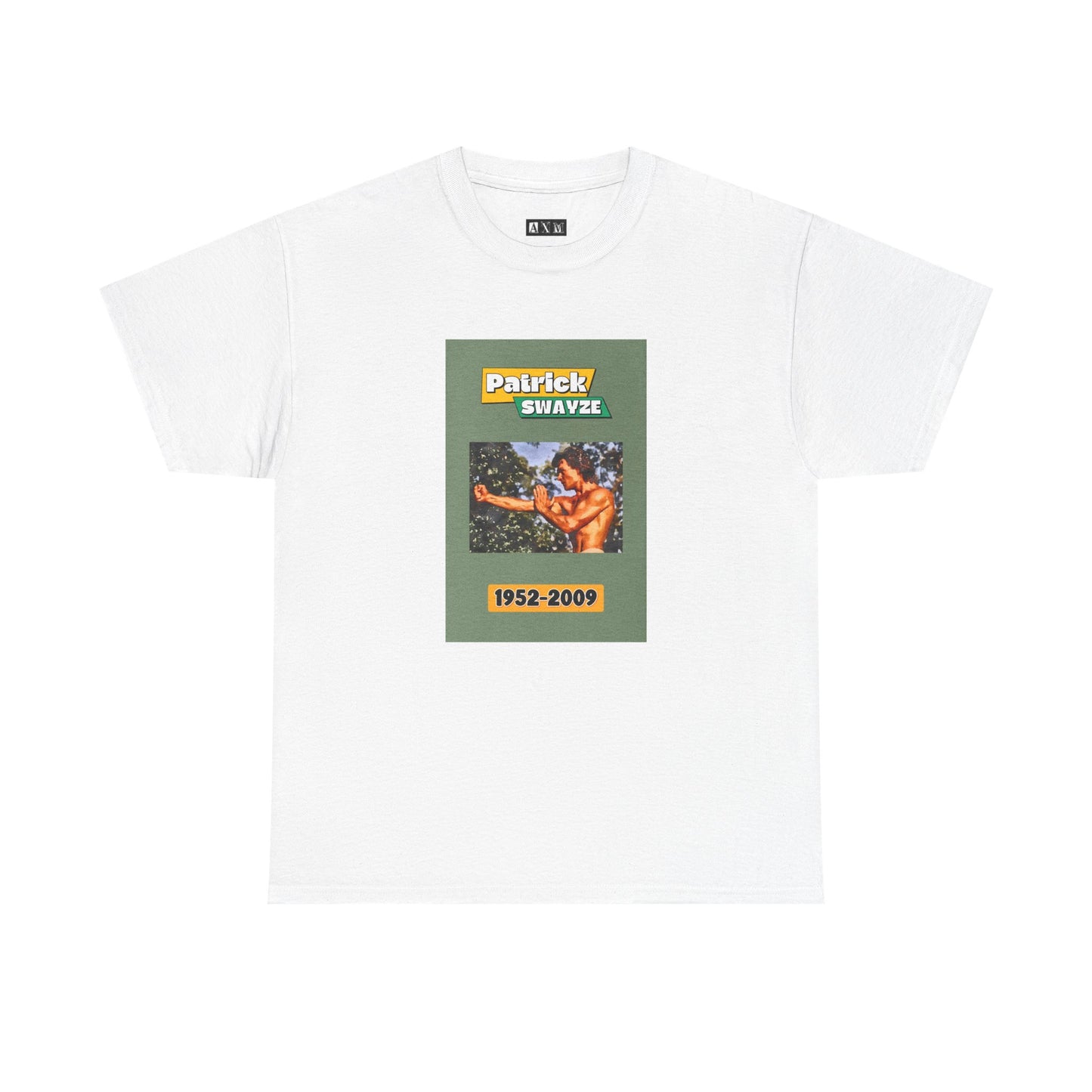 Patrick Swayze unisex heavyweight tee shirt which captures raw strength and timeless charisma. Bold, iconic, and unforgettable, it’s more than a tee shirt—it’s a tribute to one of the most popular actors of the 1980’s.