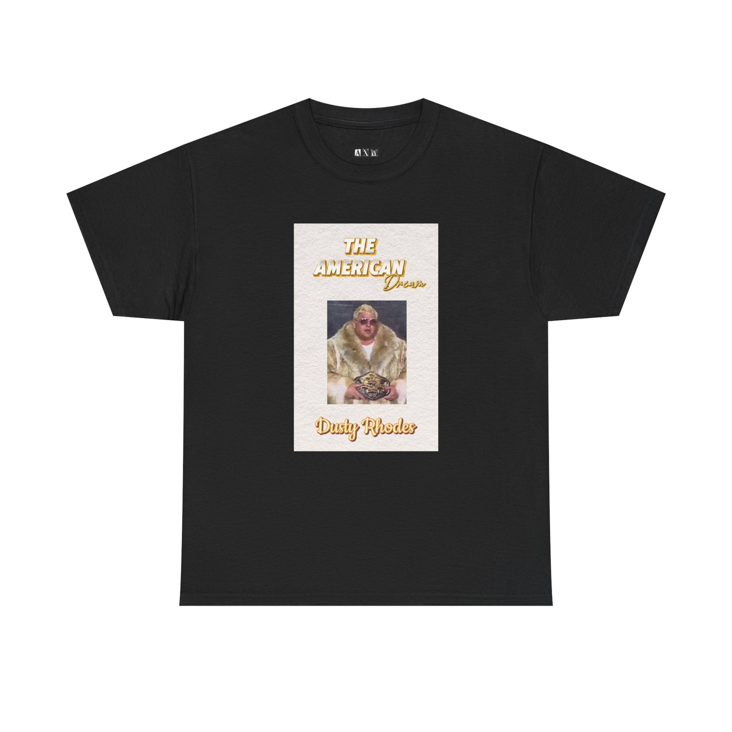 Dusty Rhodes unisex heavyweight tee shirt celebrating the “American Dream” in all of his wrestling glory.  Featuring Rhodes in a fur coat with his championship belt, this shirt screams out attitude and represents a legacy.