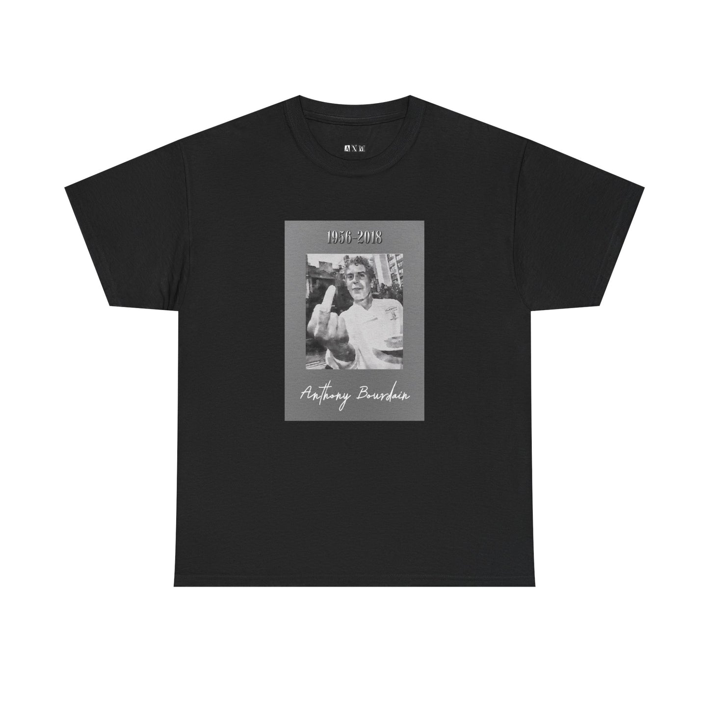 Anthony Bourdain unisex heavyweight tee shirt featuring his years 1956-2018. A stylish tribute to the late chef and TV personality. Perfect for fans of his extraordinary life and unapologetic spirit.
